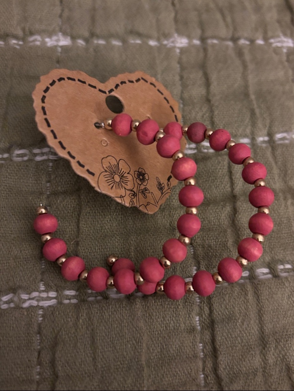 Beaded Hoop Earrings - Pink with Gold Accents